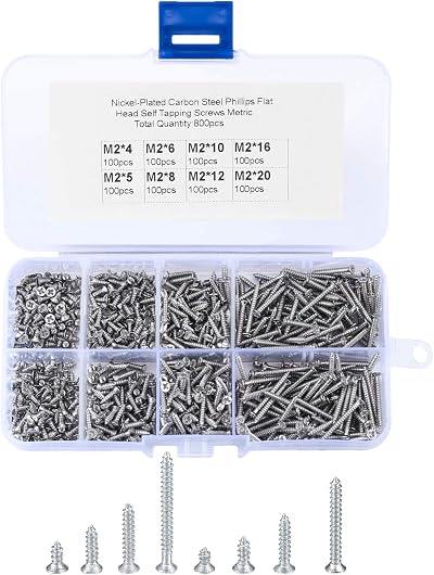 LJHOME 800 Pcs M2 Self Tapping Screws Assorted Sizes 4-20mm with Box