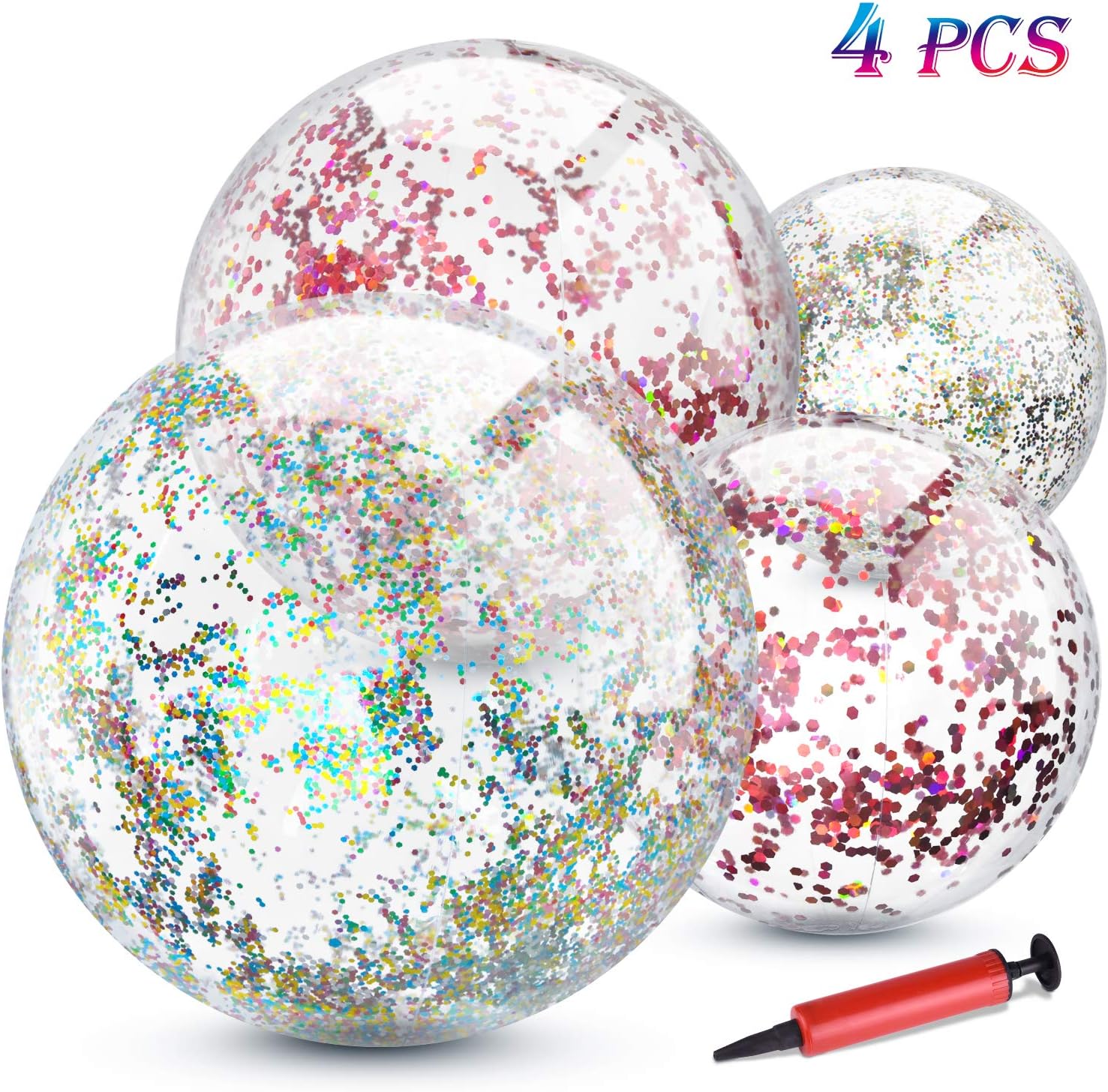 TUPARKA 4 Pack Glitter Beach Ball Inflatable Confetti Beach Balls Bulk