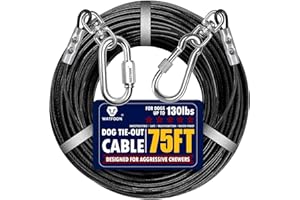 WATFOON Dog Leads for Yard, 75ft Tie Out Runner Steel Wire Cable, Heavy Duty Pet Tether Chains for Dogs Up to 130 Lbs, Outside, Camping, Park(75ft-Black)