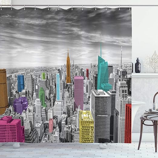 Amazon Com Ambesonne New York Shower Curtain Nyc Cityscape