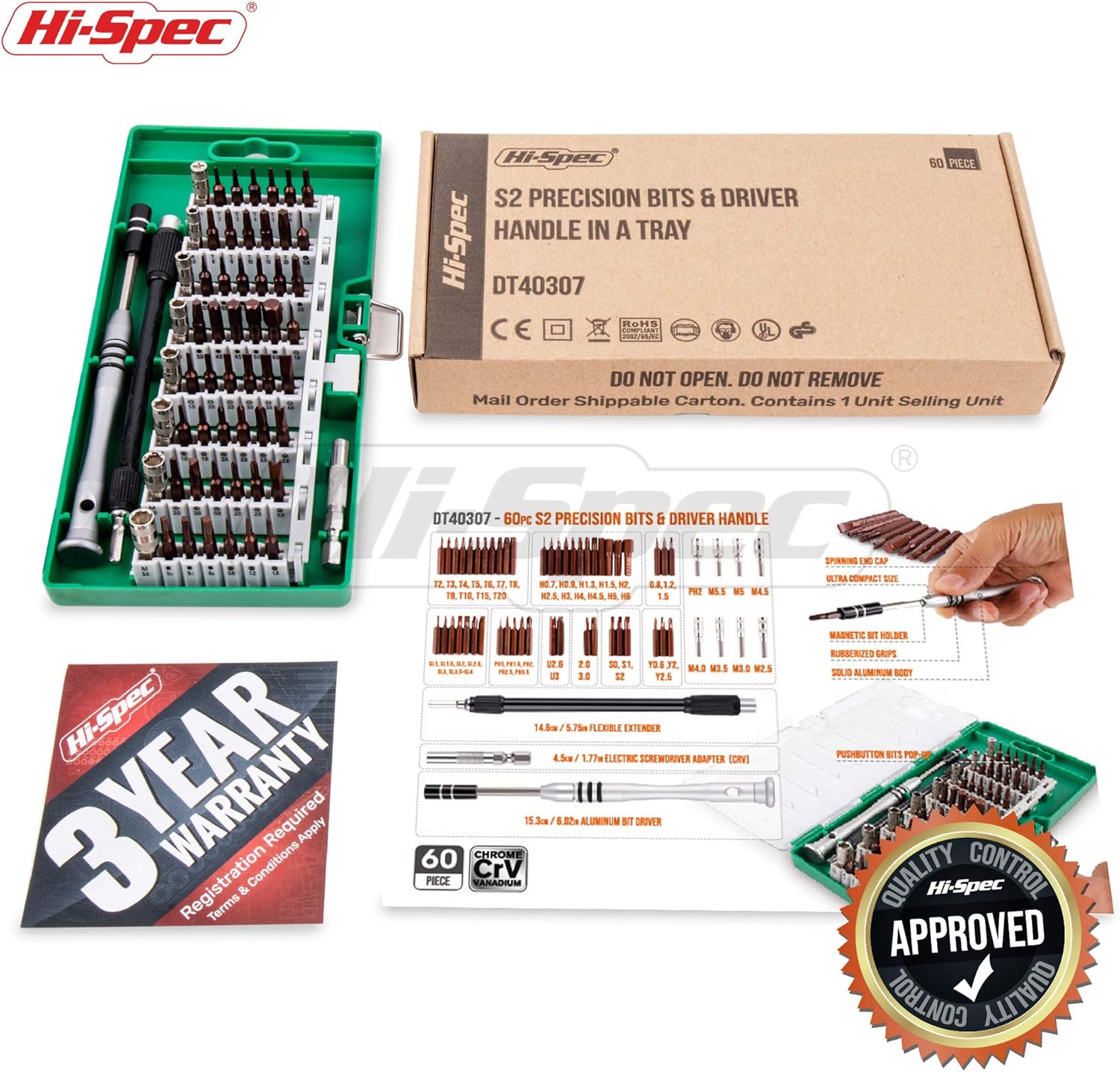 Hi-Spec 60 Piece Precision Screwdriver Bit Set for Repair of Android Mobile Cell Phones, iPhones, Macbooks, Laptops, Notebooks, Game Consoles & Electronic Gadgets in a Compact Case: Home Improvement