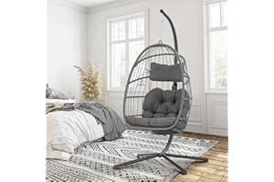 Brafab Swing Egg Chair, Hammock, Hanging Chair, Aluminum Frame and UV Resistant Cushion with Steel Stand, Indoor Outdoor Patio Porch Lounge Bedroom Hand Made Wicker Rattan, 350LBS Capacity