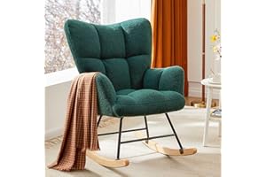 Sweetcrispy Rocking Chair Nursery, Teddy Upholstered Glider Rocker with High Backrest, Reading Chair Modern Rocking Accent Chairs Glider Chair for Nursery, Living Room, Bedroom, Forest Green