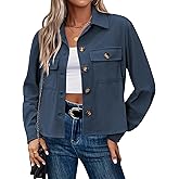Zeagoo Womens Fashion Cropped Corduroy Shackets Button Down Jackets Tops Fall Trendy Lightweight Long Sleeve Shirts
