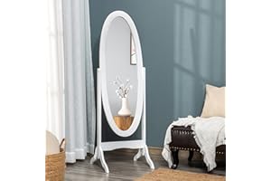 HOMCOM Full Length Mirror, Free Standing Full Body Mirror with Oval Frame, Adjustable Angle for Dressing Room, Bedroom, Livin