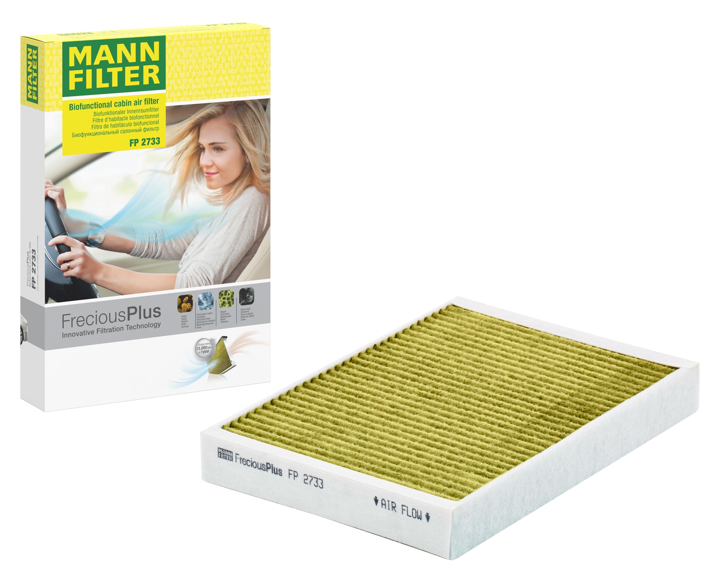 MANN-FILTER Cabin Air Filter FP 2733, FreciousPlus biofunctional pollen filter, Paper, for Land Rover, Volvo