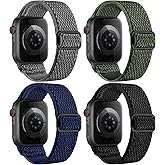 4 Pack Stretchy Nylon Band Compatible with Apple Watch Bands for Men Women 44mm 40mm 41mm 42mm 45mm 46mm 49mm 38mm, Braided Solo Loop Elastic Strap for iWatch Ultra 3 2 Series 11 10 9 8 7 6 5 4 SE 3