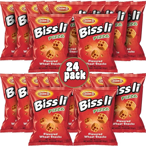 BISSLI PIZZA FLAVORED CRUNCHY WHEAT SNACK PERFECT LUNCH SNACK FOR KIDS & ADULTS 2.5OZ BAG (PACK OF 24)