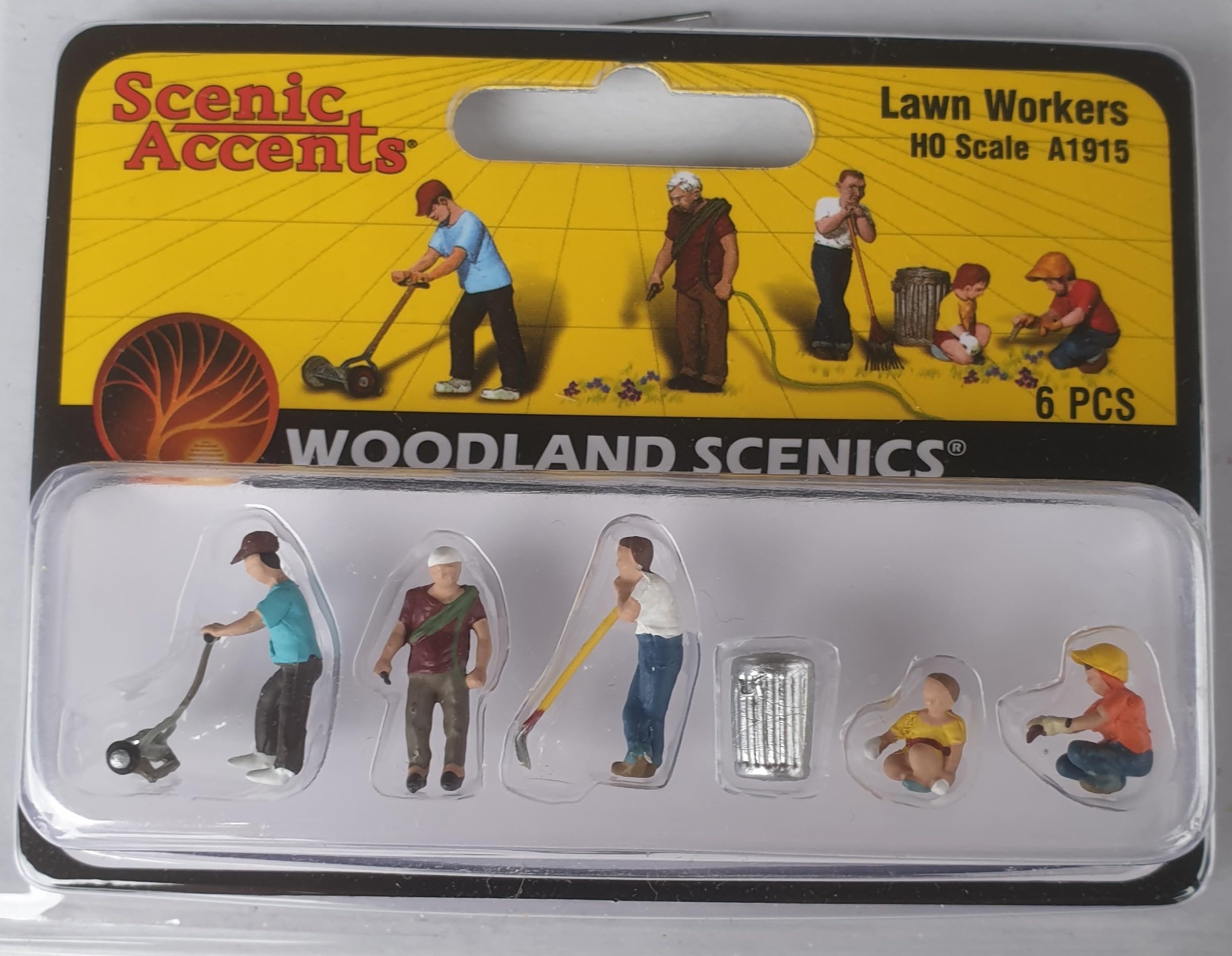 Woodland Scenics A1915 Gardening Lawn Mowing Children's Wheelie Bin Figures Track H0 HO 1:87