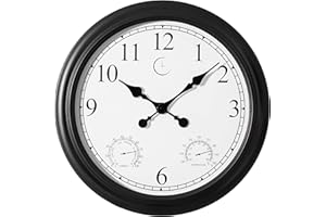 Clockswise Non-Ticking Quartz Wall Clock with Thermometer & Hygrometer Battery Operated Analog Clock for Temperature & Humidity Monitoring Ideal for Home Office School (Black Decorated Frame, 24 Inch)