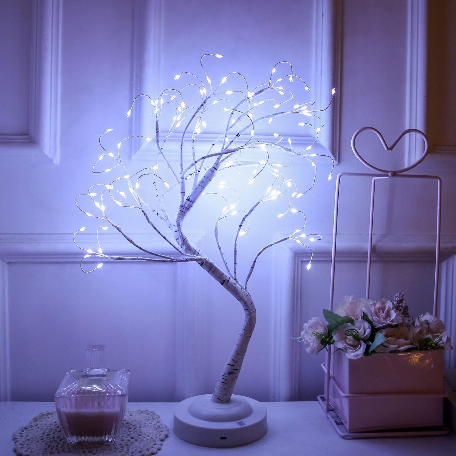 FUCHSUN Led Birch Tree Light Tabletop Bonsai Tree 20 Inches Decorative Fairy Light Artificial Tree Battery Operated Twig Lamp for Party Wedding Holiday Festival Christmas Decoration - White