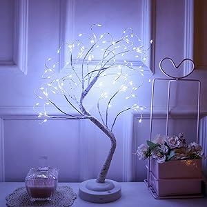 FUCHSUN Led Birch Tree Light Tabletop Bonsai Tree 20 Inches Decorative Fairy Light Artificial Tree Battery Operated Twig Lamp for Party Wedding Holiday Festival Christmas Decoration - White