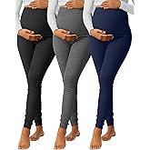 Sweetyweee 3 Pack Women's Maternity Pants Ribbed Cotton Over The Belly Tight Lounge Pregnant Pants for Casual Pajama Home