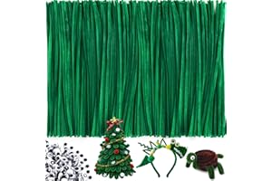 GUSHU 200pcs Christmas Green Pipe Cleaners and 100pcs self-Adhesive Wiggle Eyes Sets, Pipe Cleaners Bulk, Art and Craft Supplies, Chenille Stems Pipe Cleaners, Pipe Cleaner Crafts