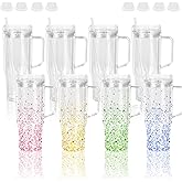 CHLJAR 40 Oz Plastic snow globe tumbler with Handle, 8 Pack Pre-Drilled Double Wall Acrylic Clear For Glitter Snow Globe Diy, Double Wall For Glitter Snow Globe, Snowglobe Tumbler Supplies