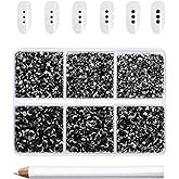 Beadsland 7200pcs Flatback Rhinestones,Black Rhinestone Nail Gems Round Crystal Rhinestones for Crafts,Mixed 6 Sizes with Wax Pencil Kit, SS3-SS10,Jet Black