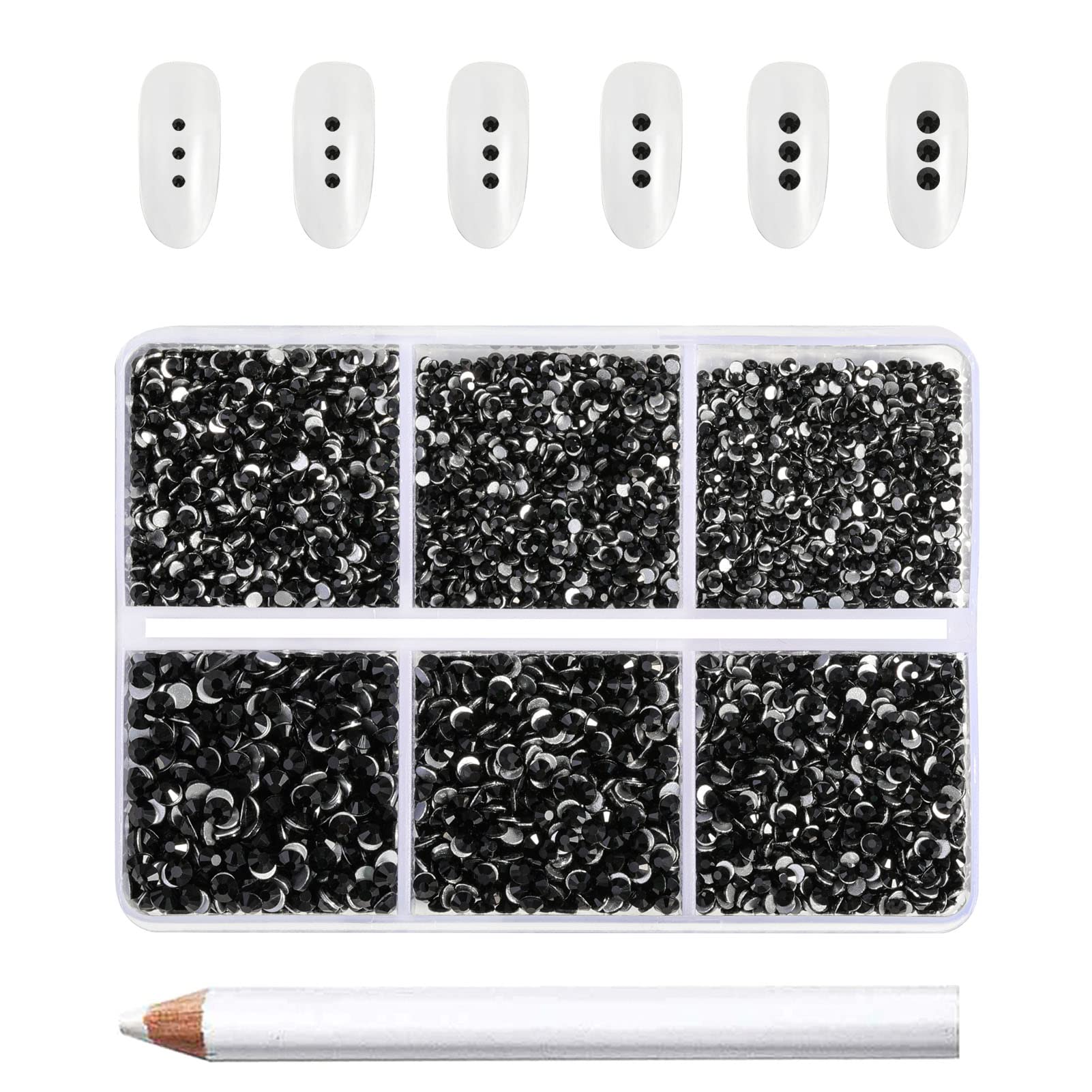 Beadsland 7200 Pcs Flatback Rhinestones for Nails,Black Round Small Crystal Glass Rhinestones Gems for Crafts,Mixed 6 Sizes with Wax Pencil Kit,SS3-SS10,Black — image 1