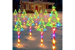 WdtPro Solar Christmas Pathway Lights Outdoor Decorations, 10 Pack Xmas Tree Candy Lights for Yard Walkway Lawn Porch, 10 Modes Led Waterproof Garden Patio Stake Lights Holiday Decor
