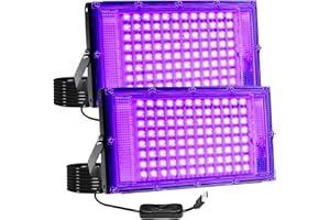 TOPBOS 2Pack 96LED Black Lights 395nm-405nm UV Lights Waterproof IP66 Blacklight Flood Lights with 70In USB ON/Off Switch Cor