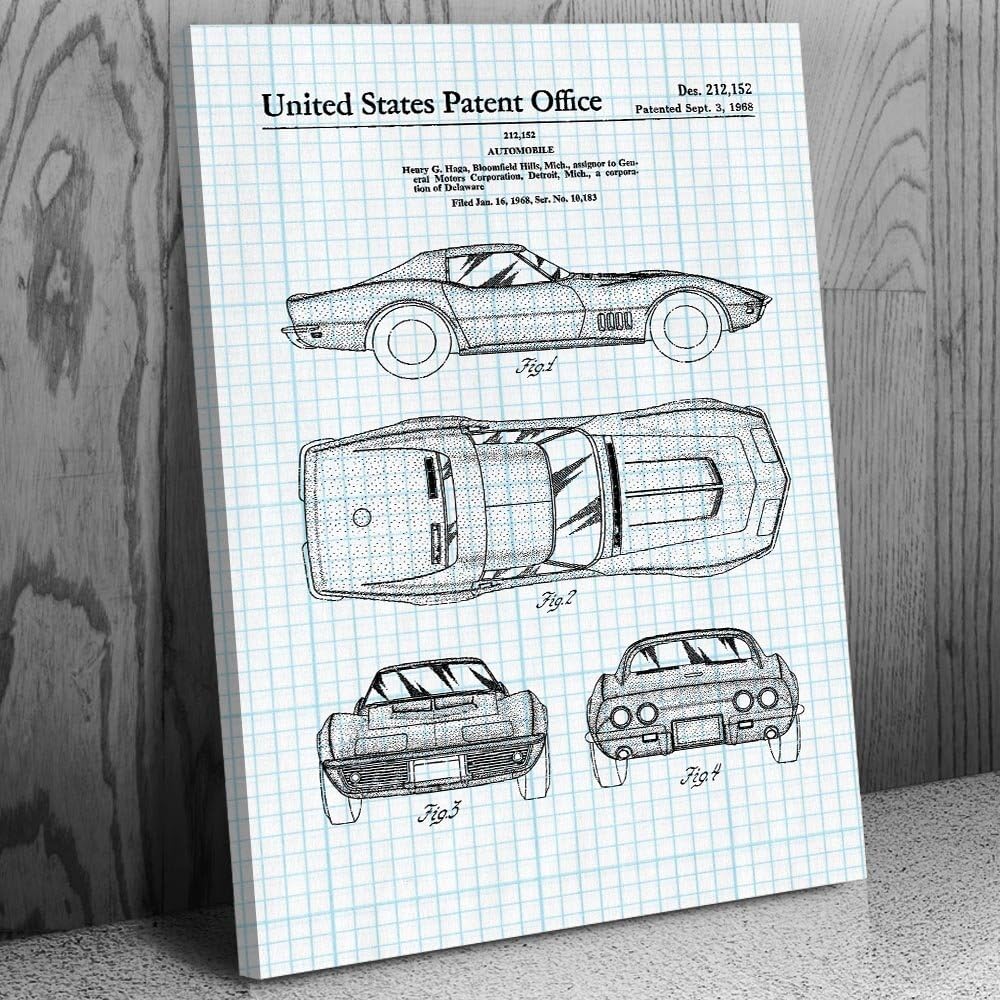 Patent Earth Corvette Mako Shark II Canvas Print, Car Collector Gift, Auto Mechanic, Car Lover, Corvette Stingray, Muscle Car