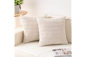 Aegero Pack of 2 Corduroy Decorative Throw Pillow Covers 18x18 Inch Soft Striped Pillow Covers Modern Farmhouse Home Decor for Sofa Living Room Couch Bed(Cream White)