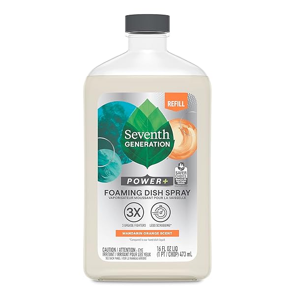 SEVENTH GENERATION POWER+ FOAMING DISH SPRAY MANDARIN ORANGE DISHWASHING SOAP CUTS GREASE 16 OZ