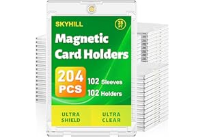 Skyhill 102ct Magnetic Card Holders, 35pt Acrylic One Touch Card Holder with Extra 102 Protective Sleeves, U-V Protection& Waterproof Hard Plastic Card Protectors for Trading Cards, Sports, Game Cards