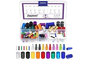 Swpeet 64Pcs 3 Styles Bike Cable End Caps Assortment Kit, Multi Color Anodized Aluminum Alloy Cycling Valve Cap Adapter Cap B