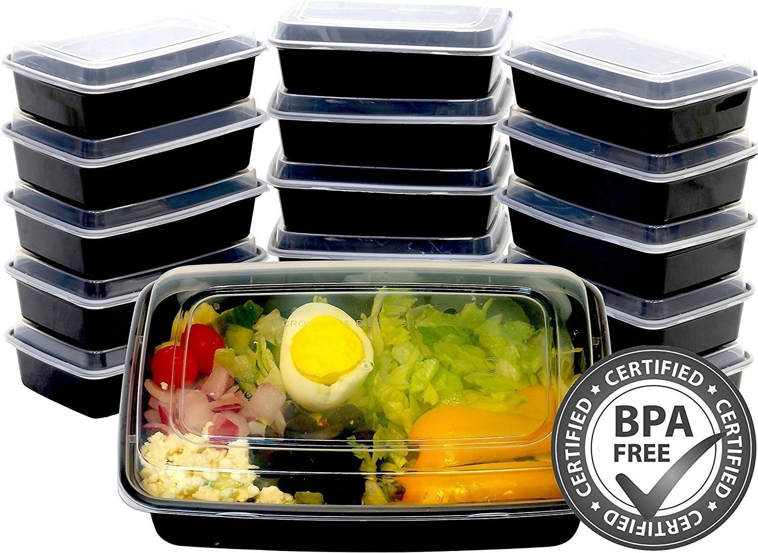 Rockland Guard Meal Prep Containers - USA Quality and Safety - BPA Free Food Storage, Microwaveable, Dishwasher and Freezer Safe Bento Style Lunch Boxes for Portion Control (28oz 4PK)