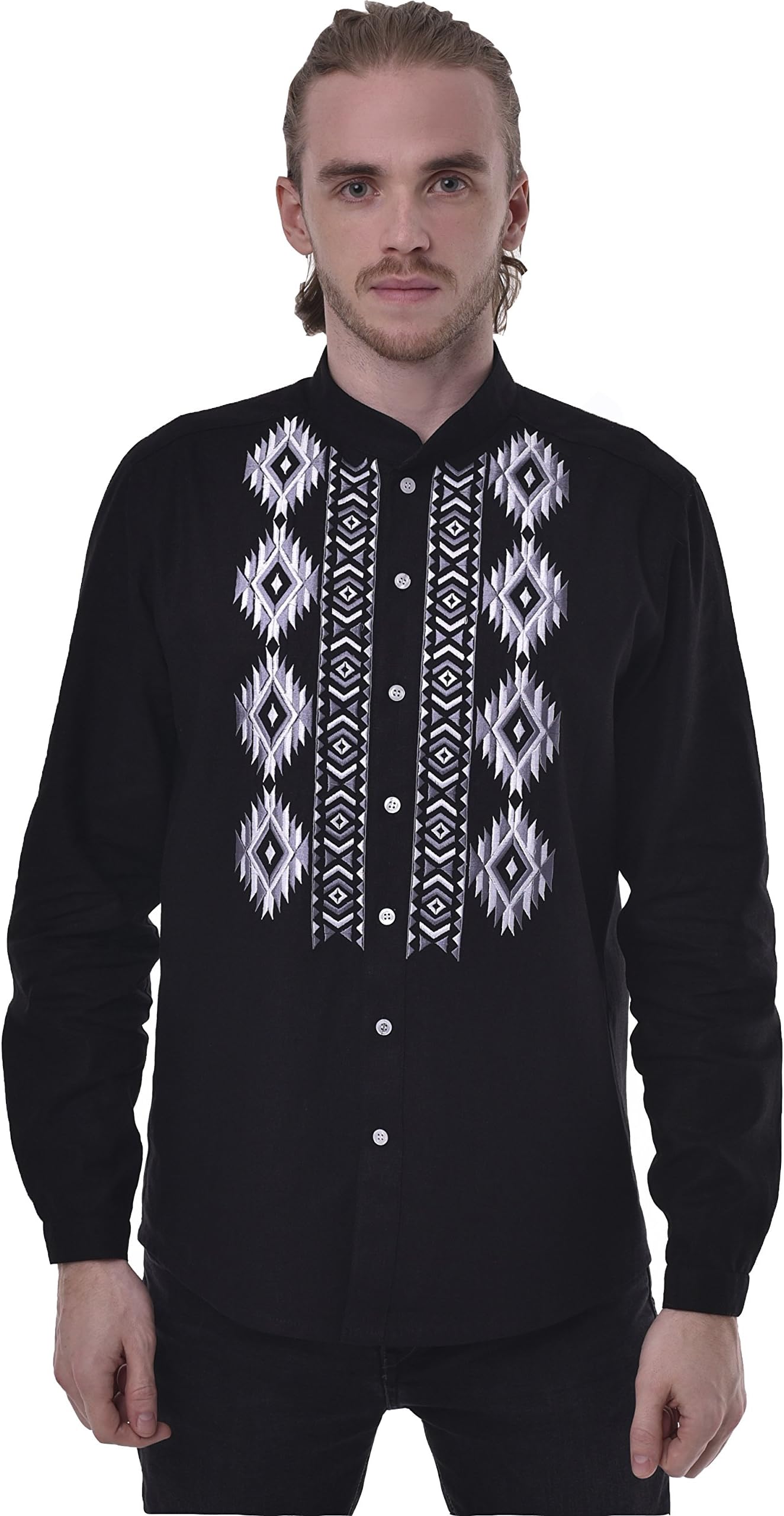 2kolyory Men's Embroidered Shirt. Ukrainian Vyshyvanka. Traditional Ukrainian Linen Long Sleeve Shirts With Collar