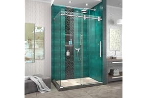 DreamLine Enigma-XO 34 1/2 in. D x 44 3/8-48 3/8 in. W x 76 in. H Frameless Shower Enclosure in Polished Stainless Steel, Shen-6134482-08