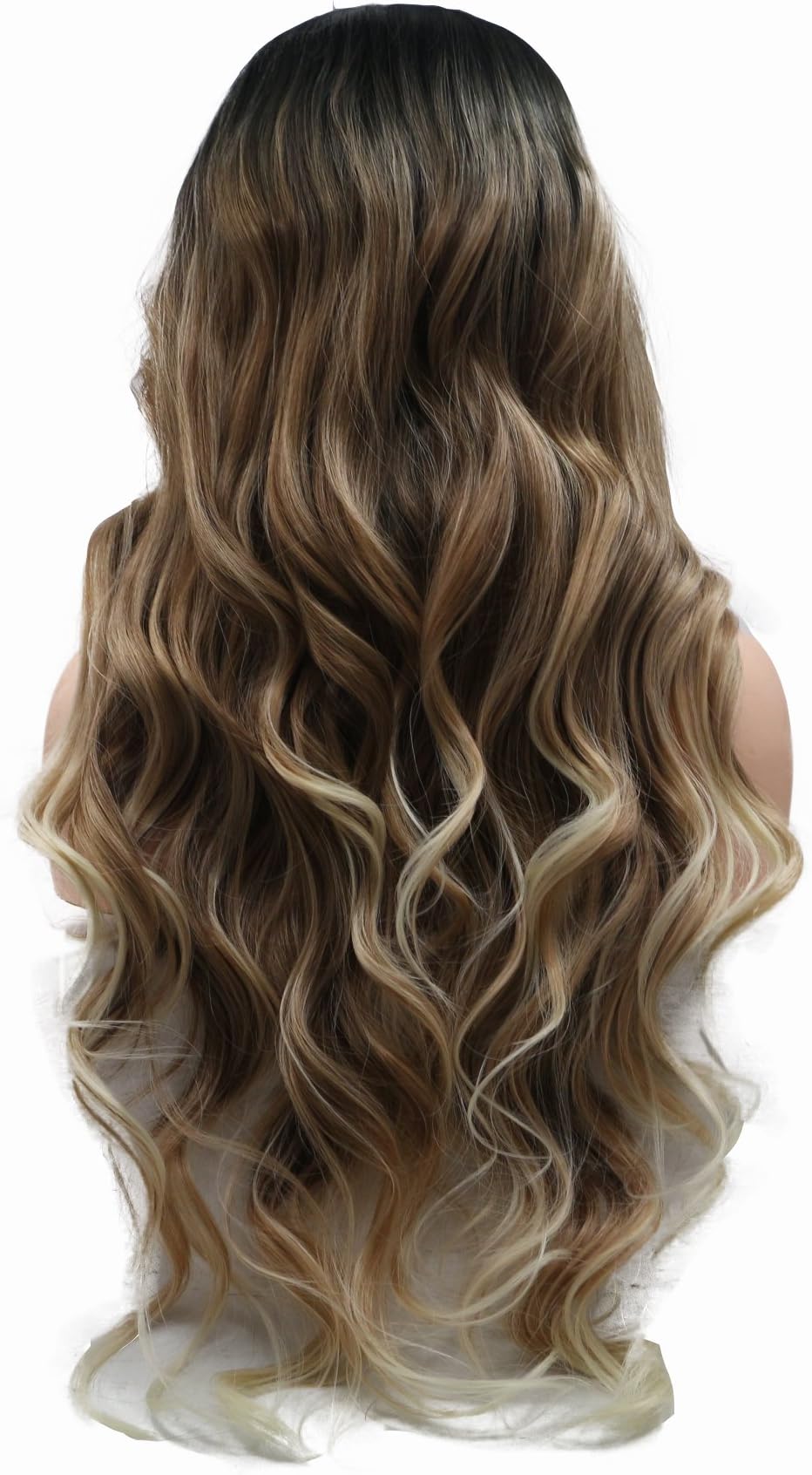 New Arrivel Body Wave Wig Dark Roots Ombre Brown Blonde Hair Tips Synthetic Lace Front Wigs 3 Tone Long Heat Resistant Handmade Hairstyle Natural Look Stythetic Wig 26 inch