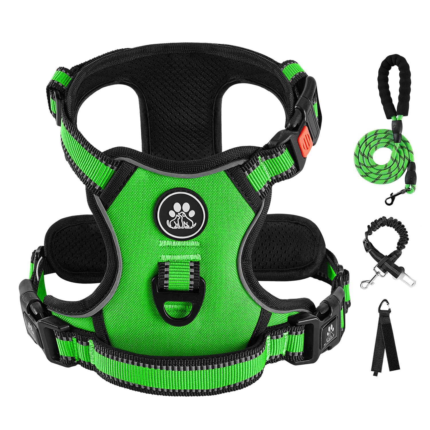 Photo 1 of IVY&LANE No Pull Dog Harness for Large Dogs, Dog Vest Harness with Leash, Safety Belt and Storage Strap, Fully Adjustable Harness, 360° Reflective Strip, Soft Handle (Green, L)