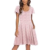 HOTOUCH Women's Casual Dress Floral Summer Dress Ruffle Sleeve Crewneck Flowy Swing Mini Dresses with Pockets