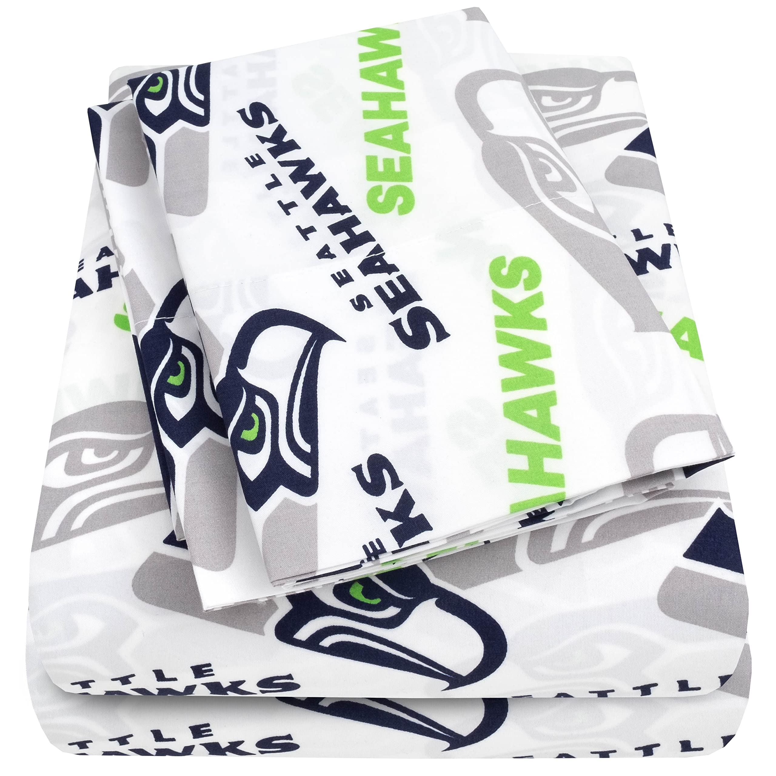 NFL Bed Sheets Officially Licensed Luxurious Soft Fitted, Flat and Pillowcase Football Sport Bedding Set Team Print, Seattle Seahawks, Full