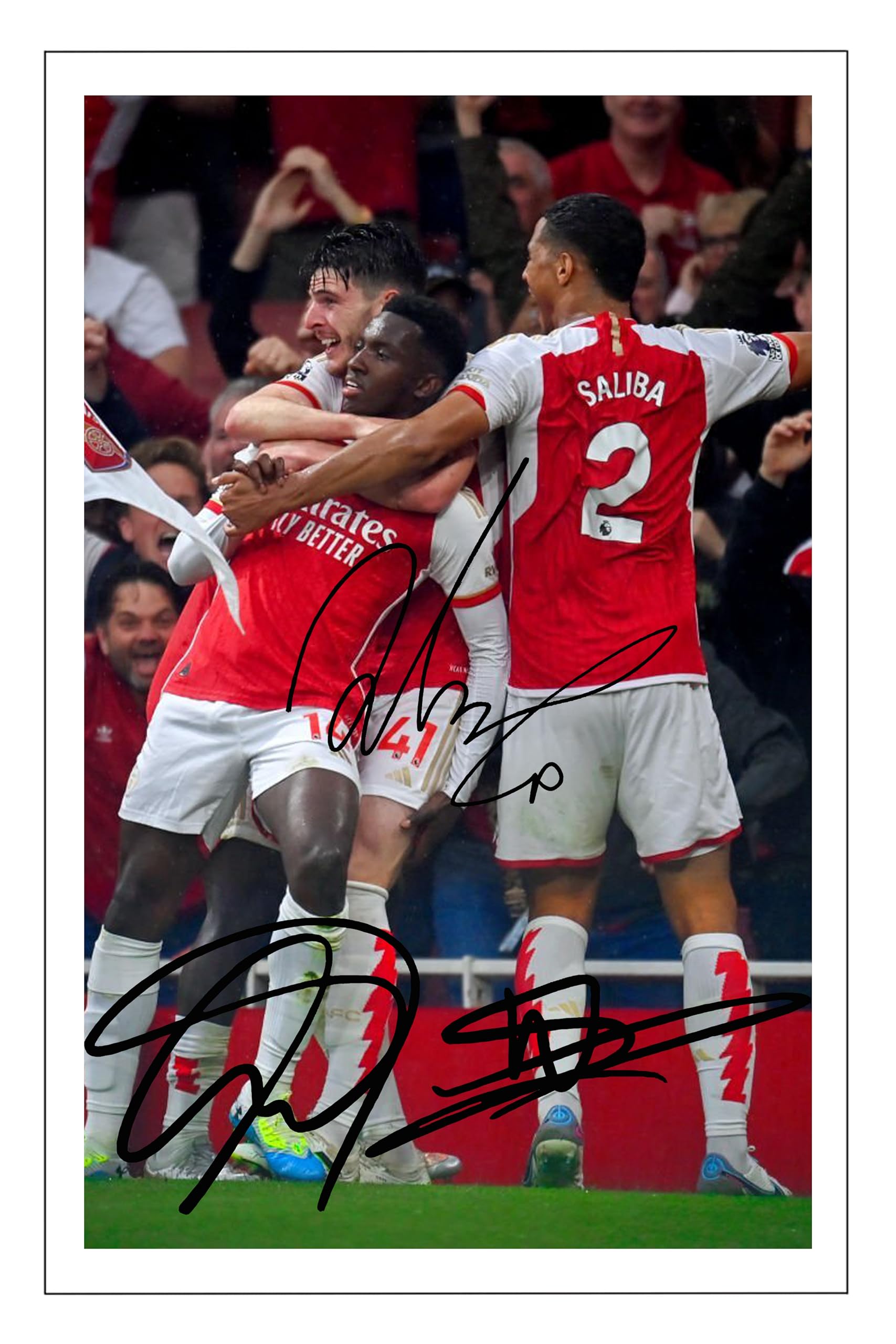 RJR PRINTS Eddie Nketiah, Declan Rice & William Saliba - Arsenal Signed 12x8 Inch Photo Print Pre Printed Signature Autograph Football Gift