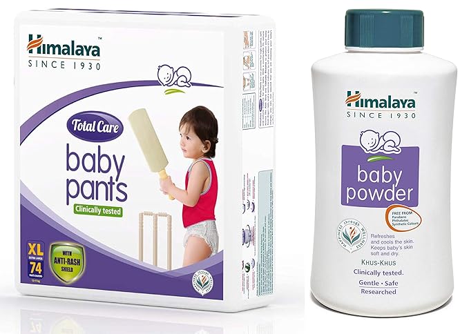 Himalaya Total Care Baby Pants Diapers, X Large, 74 Count and Powder, 700g Combo