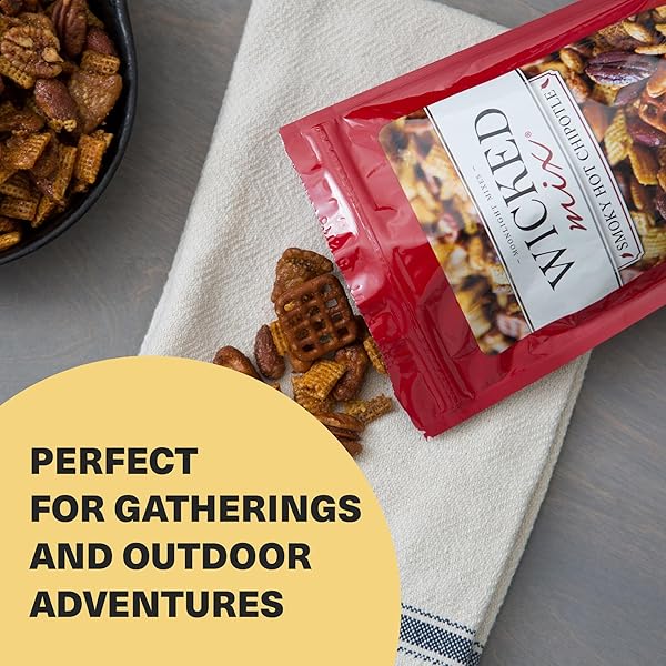 WICKED MIX SNACK MIX WITH MIXED NUTS – SWEET AND SALTY SNACKS TRAIL MIX SNACK PACKS WITH ALMONDS, CASHEWS, PRETZELS, PECANS – HEALTHY SNACKS ZERO TRANS FAT IN RESEALABLE BAG – SMOKY CHIPOTLE