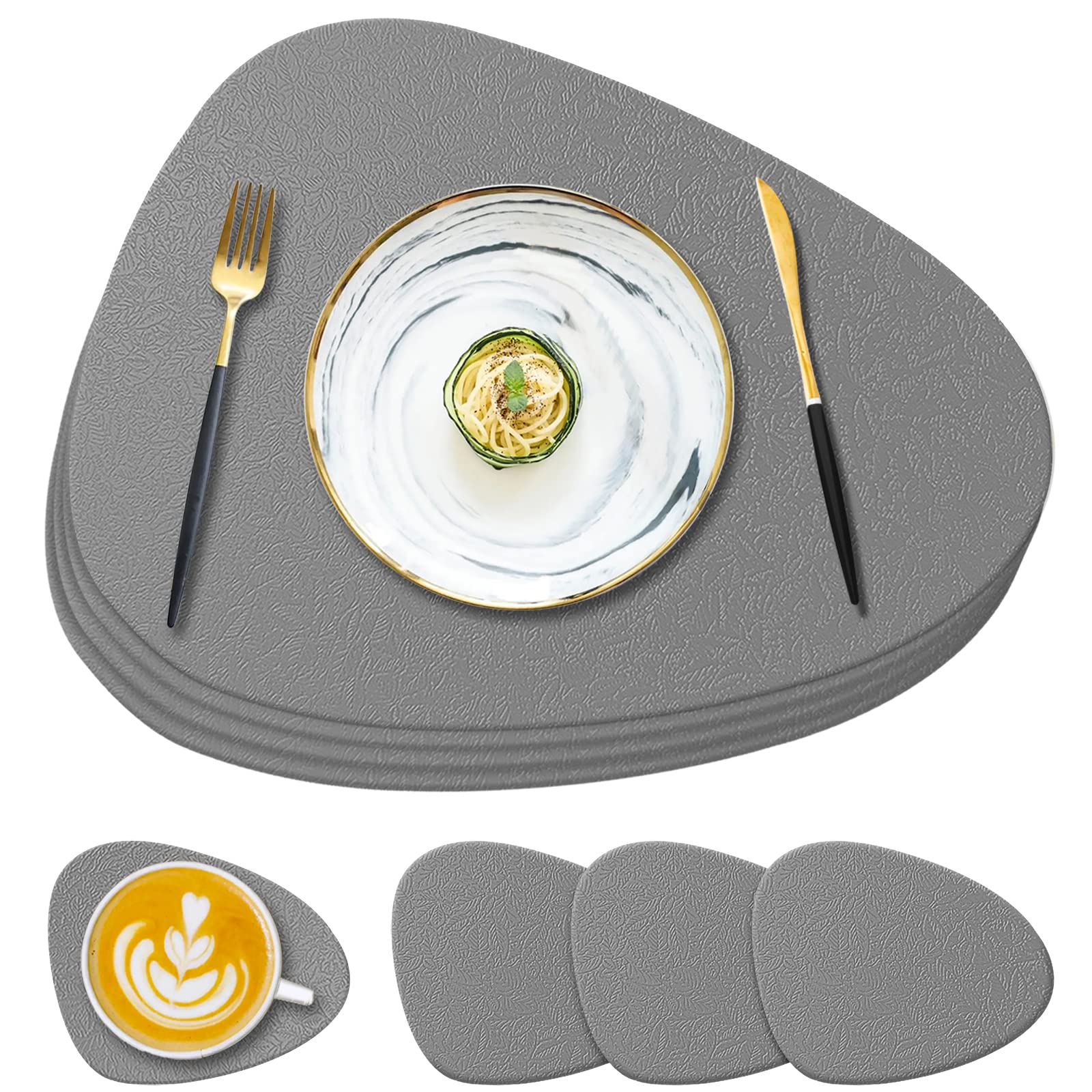 YUNJUER Silicone Placemat and Coaster Set of 4, Place Mats Heat-Resistant 450 °F, Non-Slip and Waterproof, Decoration Accessories for Home, Hotel, Restaurant, Dining Table, Indoor, Outdoor, Dark Grey — image 1