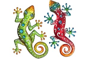 Metal Gecko Wall Art Metal Lizard Outdoor Wall Decor Suitable for Yard Fence Patio Garden Decor Set of 2