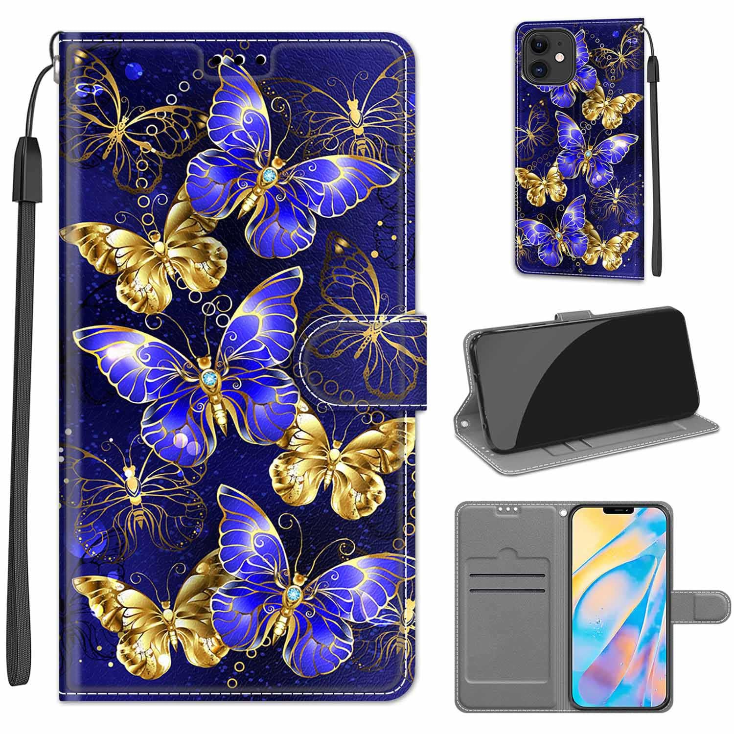for iPhone 12 /iPhone 12 Pro Case, PU Leather Wallet Book Flip Folio Stand View Cover Pouch Compatible with iPhone 12 Phone Case (Butterfly)