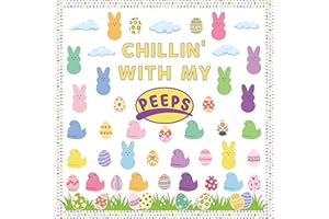 AsodSway Easter Peeps Chick Bulletin - 151P Easter Chick Bunny Colorful Bulletin Board Cutouts Sets Contain Peeps Chick Bunny Border with Chick Egg Easter Character Happy Easter Party Classroom Decor