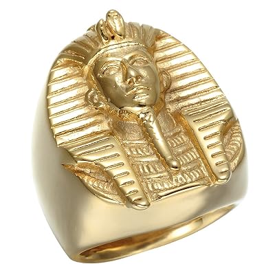 LIANTSH Egyptian Pharaoh Gold Stainless Steel Personalized Biker Ring Mens Charm Ring