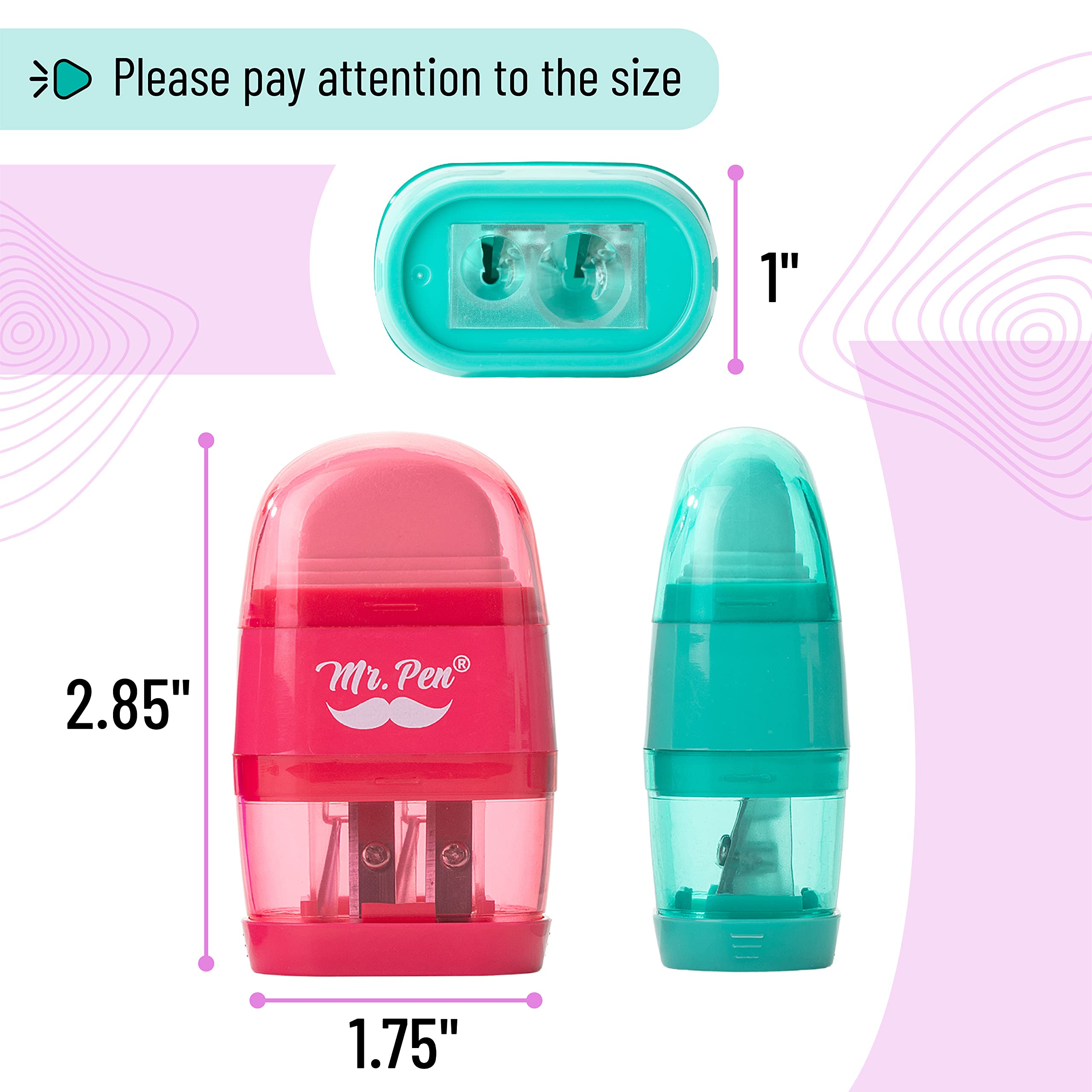 Mr. Pen- Pencil Sharpener & Eraser, 4 Pack, Colorful, 2 Sharpening Holes, Manual Handheld Small Pencil Sharpener