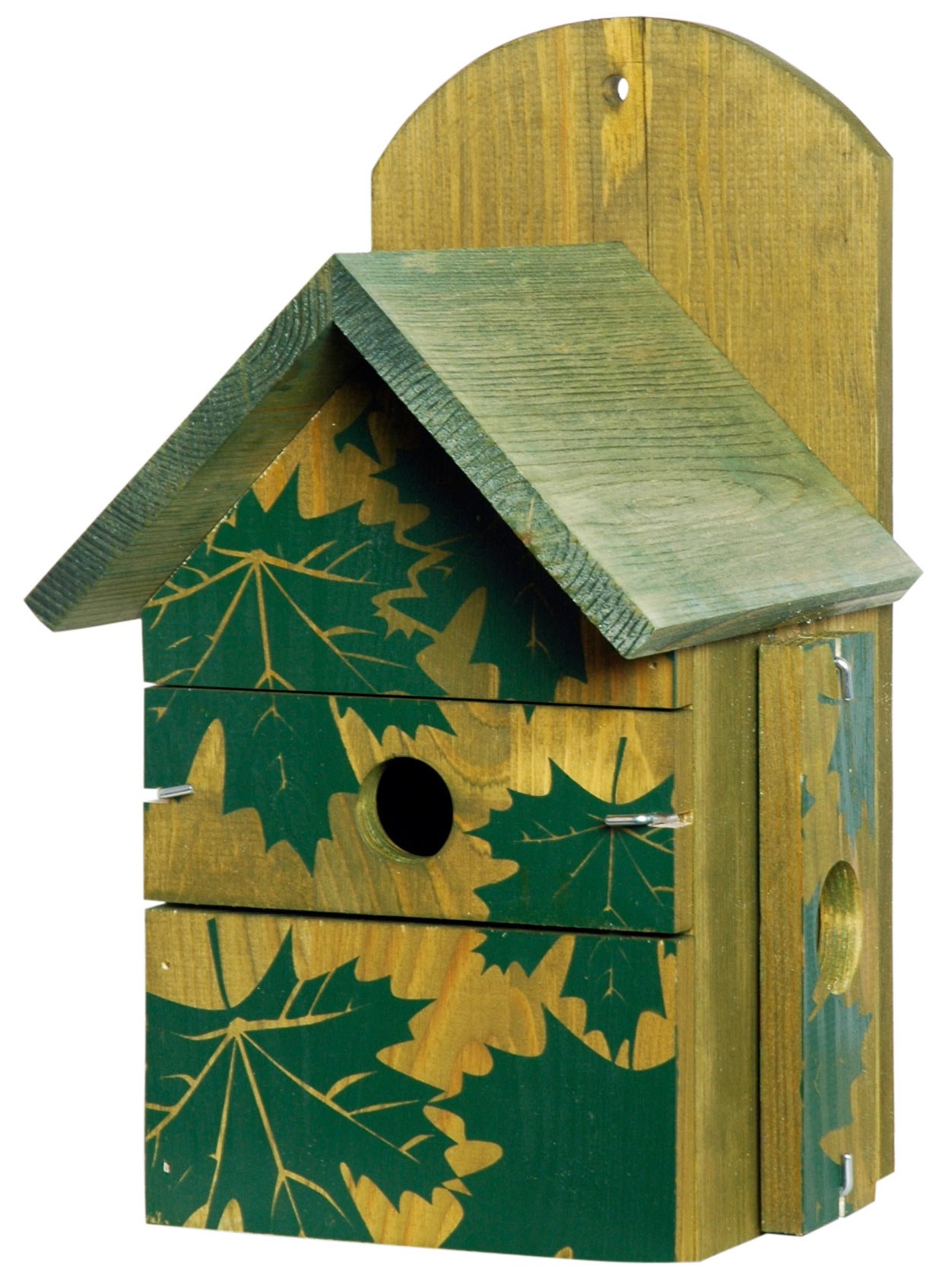 dobar Decorative nesting box with 'maple' motive, three different entrance hole sizes, diameter 28/32/semi-hollow