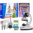 AmScope M30 Series 52-Piece STEM Microscope Kit for Kids - Monocular, Portable Compound Microscope for Kids - Includes The World of The Microscope, Petri Dish, Slides & More - White