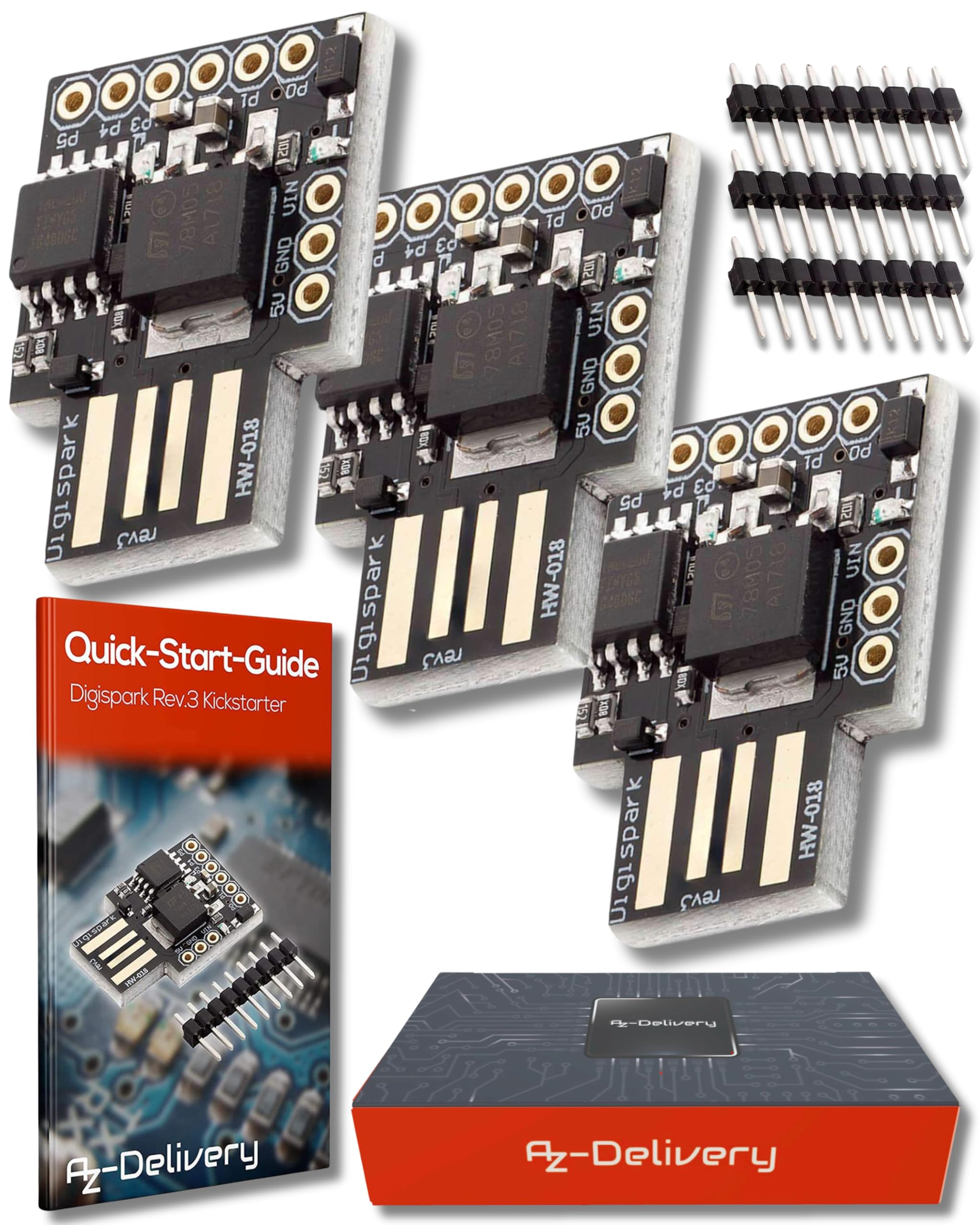 AZDelivery Compatible with ATTiny85 Digispark I2C LED Rev.3 Kickstarter 5V IIC SPI USB Development Board 6 I/O Pins Compatible With Arduino Including E-Book! (Pack of 3)