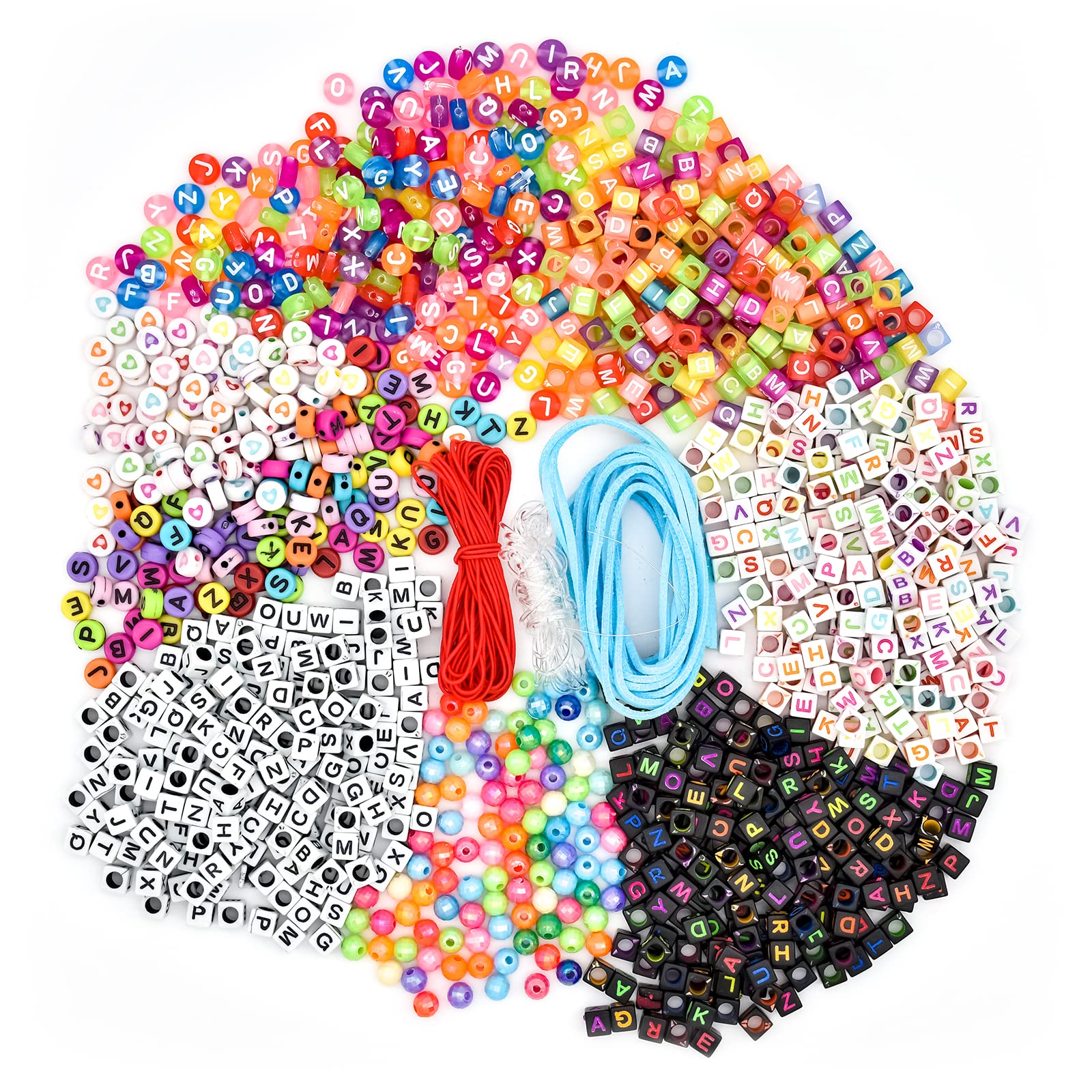 Skyzone Letter Alphabet Beads for Jewelry Making,1300 Pieces A-Z Cube Beads Kit Colorful Acrylic Letter Beads with Crystal and Colored String Cord for Kids DIY Bracelet Necklace and Crafts Making