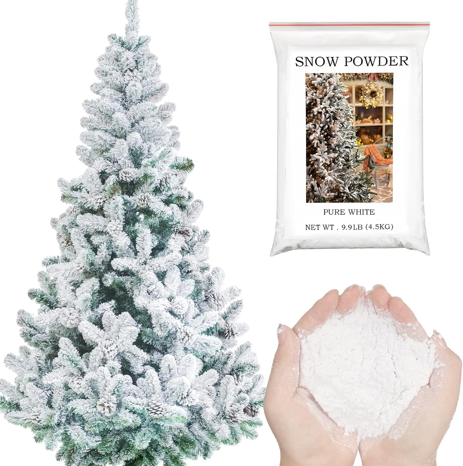 Artificial Snow - Ganeen 9.92 Lb/ 4.5 kg Christmas Self Adhesive Snow Flock Artificial Fake Snow Powder Snow Flocking Instant Snow Decorations Holiday Crafts for Christmas Tree Garlands Village Home