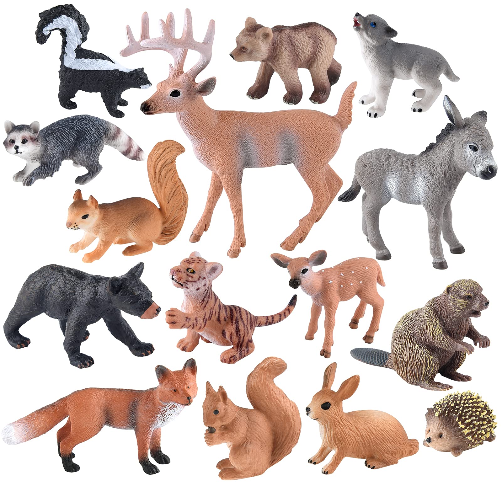 ELECLAND 15Pcs Woodland Animal Figures Forest Animals Figures Miniature Woodland Creatures Figurines Woodland Cake Topper Age 8+ for Kids Birthday Decorations, Christmas Party Decorations
